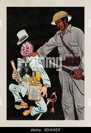 « Au Vietnam : les occupants ressentent la chaleur. » Caricature représentant la guerre au Vietnam entre la guérilla communiste et l’armée française — affiche de propagande anti-américaine dans le magazine satirique soviétique « Krokodil » (crocodile), URSS, numéro 32, 20 novembre 1952 Banque D'Images
