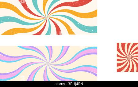 Motif psychédélique en spirale tourbillonnaire. Fond ondulé rétro, esthétique Y2K. Starburst hypnotique circulaire bg. Rayons tordus vintage. conception en spirale pour affiches, bannières, fonds d'écran. Illustration vectorielle Illustration de Vecteur