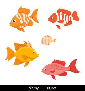 Drôle de poisson tropical. illustration vectorielle. Animaux marins, l'ensemble est isolé sur un fond blanc. Illustration de Vecteur
