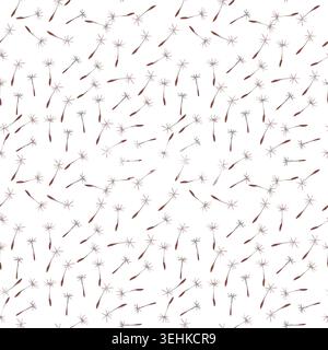 Motif aquarelle sans couture avec des graines de pissenlit volantes dispersées sur fond blanc. Design minimal aérien peint à la main pour le tissu, le papier peint Banque D'Images