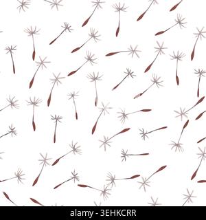Motif aquarelle sans couture avec des graines de pissenlit volantes dispersées sur fond blanc. Motif botanique aéré peint à la main pour le tissu et Banque D'Images