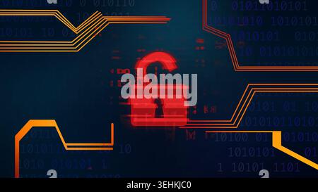 La cyber-sécurité. Cadenas ouvert rouge sur l'écran de verrouillage numérique Banque D'Images