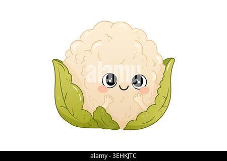 Mascotte drôle de chou-fleur avec une expression joyeuse conçue comme une illustration ludique de nourriture saine pour les enfants Illustration de Vecteur