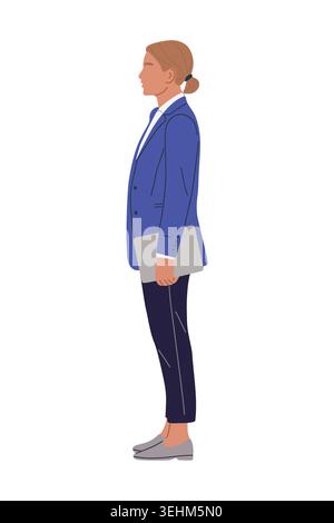 Femme d'affaires se tient debout vue de côté tenant dossier Illustration de Vecteur
