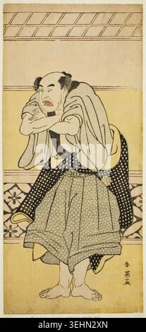 L'acteur Asao Tamejuro I joue le rôle de Gotobei ivre dans la pièce Yoshitsune Koshigoe JO, jouée au théâtre Ichimura au neuvième mois de 1790 par Katsukawa Shun'EI, c. 1790, représentant un acteur kabuki en costume élaboré et pose expressive, serrant le tissu avec des gestes dramatiques Banque D'Images