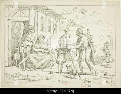 Homère de Pierre Nolasque Bergeret, 1804-2006, représentant le poète grec ancien entouré de personnages dans un cadre architectural classique avec des préposés et des chérubins Banque D'Images