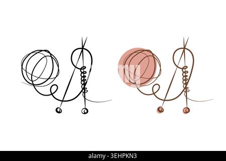 Le dessin au trait abstrait présente deux formes stylisées de laine. Un motif est noir, l'autre brun avec de subtils accents roses, créant une paire harmonieuse sur un fond blanc propre. Illustration de Vecteur