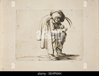 The Hurdy-Gurdy Player de Jacques Callot, 1616, représentant un musicien de rue en lambeaux jouant d'un instrument à cordes à manivelle Banque D'Images
