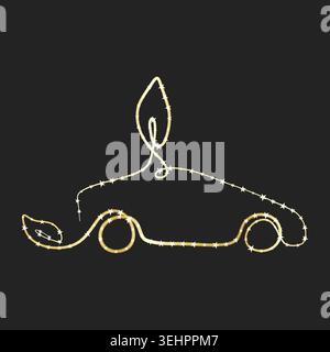 Un dessin au trait met en valeur une voiture faite de lumières dorées brillantes, scintillantes de petites étoiles. Illustration de Vecteur