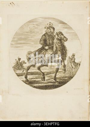 Cavalier hongrois de Stefano della Bella, v. 1651, représentant un cavalier richement habillé sur un cheval qui se dresse devant deux personnages debout dans un paysage ouvert Banque D'Images