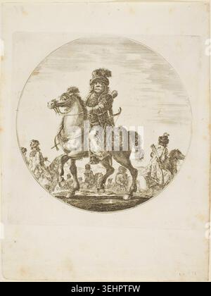 Cavalier hongrois de Stefano della Bella, v. 1651, représentant un cavalier aristocratique enflammé à cheval accompagné de cavaliers et de préposés dans une procession festive Banque D'Images