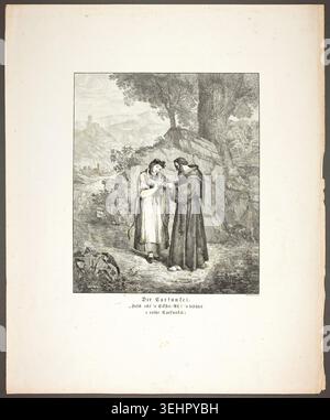 Le Carbuncle de Sophie Reinhard, 1820, représentant deux personnages en conversation sous des arbres imposants à côté d'un paysage lointain avec château et eau Banque D'Images