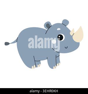 Rhinocéros de dessin animé mignon. Motif animal africain. Illustration plate vectorielle isolée sur un fond blanc Illustration de Vecteur