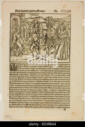 Illustration tirée de Decadas, planche 79 tirée de gravures sur bois tirées de Books of the XVI Century par Unknown Artist, 1520, représentant un commandant militaire s'adressant à des troupes à l'extérieur d'une ville fortifiée au cours d'une campagne africaine Banque D'Images