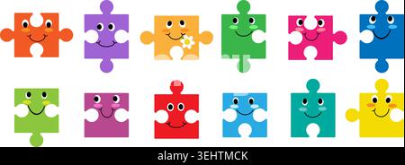 Puzzles faces drôle collection colorée Illustration de Vecteur