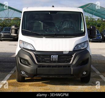 Reana, Italie. 1er novembre 2023. Vue de face de la toute nouvelle Fiat Ducato, véhicule utilitaire léger du constructeur italien, exposée à l'extérieur du concessionnaire Banque D'Images