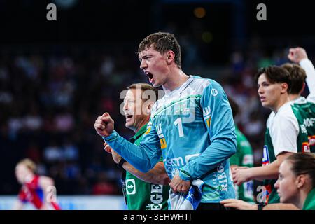 Célébration Julian Buchele (Frisch Auf Goeppingen, #01) GER, Handball Sport Verein Hamburg v. Frisch Auf Goeppingen, Handball, 1. Bundesliga [Bundesliga], Journée 32, saison 2025/2026, 25 mai 2026 photo : Eibner Press photo/Marcel von Fehrn Banque D'Images