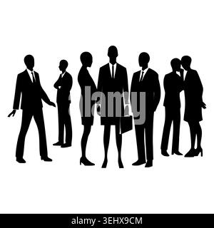 Silhouettes noires vectorielles de gens d'affaires hommes et femmes dans le groupe. Collection professionnelle d'équipe d'entreprise isolée sur fond blanc pour une utilisation de conception Illustration de Vecteur
