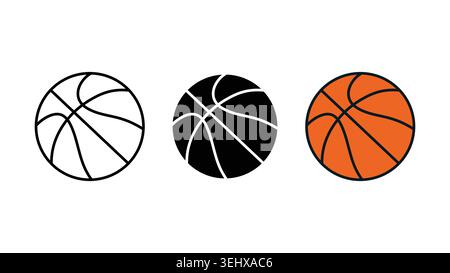 Icône de balle de basket-ball définir silhouette de contour et vecteur de couleur isolé sur fond blanc Illustration de Vecteur