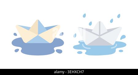 Illustrations vectorielles de bateau en papier sur les flaques d'eau Illustration de Vecteur