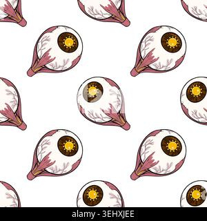 Motif vectoriel sans couture de la coupe transversale anatomique du globe oculaire humain avec iris détaillé et nerf optique Illustration de Vecteur