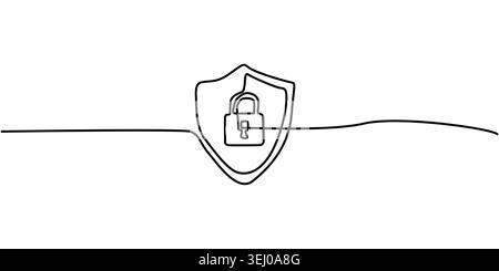 Bouclier de sécurité d'art de ligne continue dessiné à la main avec illustration du concept de protection de cadenas Illustration de Vecteur