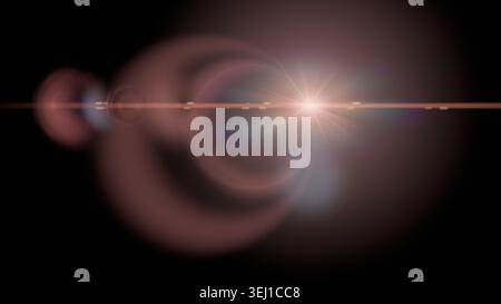 Soft Flare superposition Sun light effet len sur fond noir. Lueur circulaire brun rouge avec faisceau horizontal. Flash abstrait pour superposition. fi vintage chaud Banque D'Images