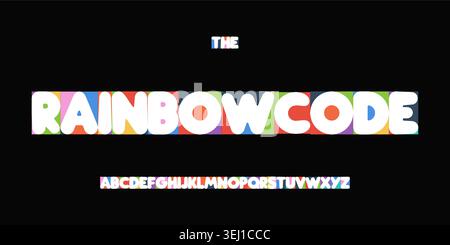 Rainbow Code alphabet géométrique coloré de police, lettres de codage lumineuses pour logo STEM pour enfants, titre de jeu, titre d'école numérique et apprentissage créatif Illustration de Vecteur