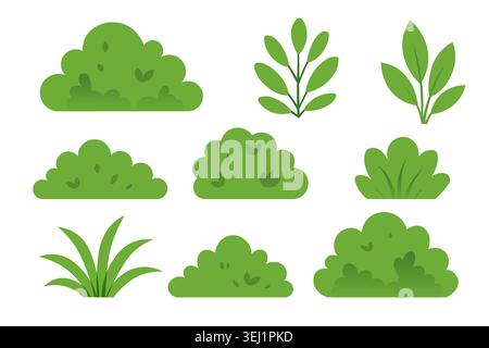 Arbre arbuste dessiné à la main. ensemble d'icônes simples d'arbre de dessin animé vectoriel plat Illustration de Vecteur
