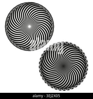 Spirale hypnotique monochrome à lignes tourbillonnantes vecteur d'illusion optique. Idéal pour les arrière-plans abstraits et les projets d'art psychédélique. Illustration de Vecteur
