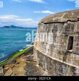 Remparts de la seconde Guerre mondiale et emplacement des armes à feu Cúpula dos Canhões dans le fort de Copacabana et Musée d'histoire de l'armée à Rio de Janeiro Brésil Banque D'Images