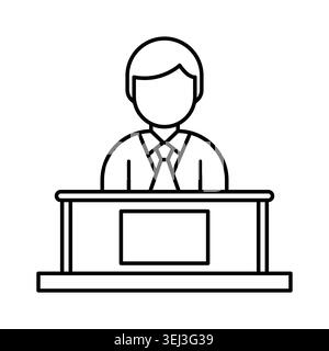 Réceptionniste masculin assis à l'icône de ligne de bureau Illustration de Vecteur