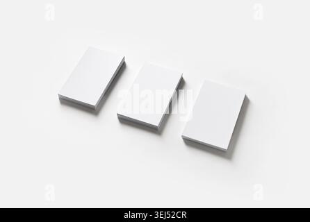 Trois piles blanches vierges de cartes de visite sur fond de papier. Modèle pour ID Banque D'Images