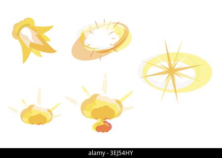 Ensemble 3D isométrique plat d'effets de souffle, effets d'une explosion avec de la fumée Banque D'Images