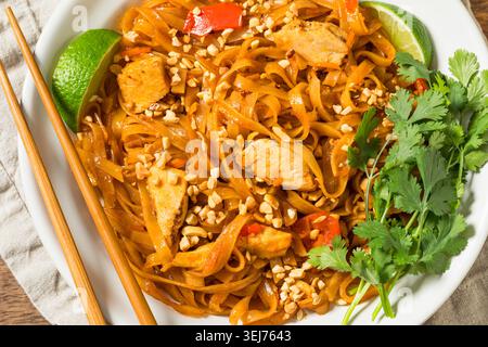 Coussin de poulet asiatique maison thaïlandais avec coriandre et citron vert Banque D'Images