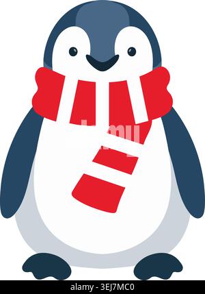 Illustration plate simple d'un pingouin souriant debout et portant une écharpe rayée rouge Illustration de Vecteur