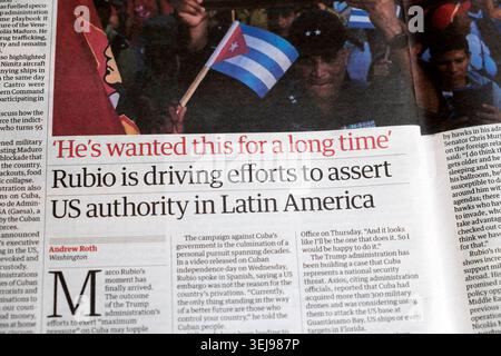 Marco 'Rubio dirige les efforts pour affirmer l'autorité américaine en Amérique latine' titre du journal Guardian Cuba article 23 mai 2026 Londres Royaume-Uni Banque D'Images