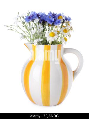 Belles fleurs sauvages en pichet isolé sur blanc Banque D'Images