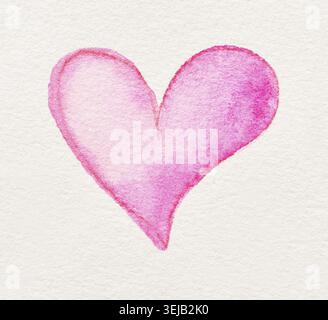 Coeur d'aquarelle rose sur fond de papier texturé avec un design dégradé doux Banque D'Images