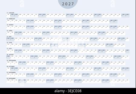 calendrier de 2027 ans, grand mur planificateur horizontal d'une page. Conception vectorielle. Illustration de Vecteur