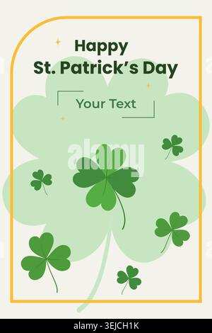 Happy St Patricks Day Design plat minimaliste avec feuilles de trèfle et lettrage Copier espace modèle. Parfait pour les salutations, les invitations, la promotion, les actifs de marque ou les produits d'illustration vectorielle, tag Illustration de Vecteur