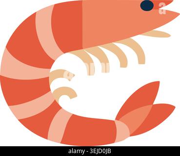 Illustration simple d'une crevette orange avec un corps courbe rayé longue antenne en coquille et queue relevée Illustration de Vecteur