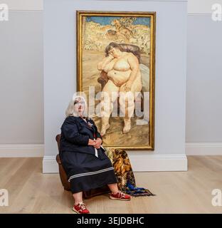 Sothebys Londres, Royaume-Uni. 29 mai 2026. Embargo jusqu'à 11h BST 29 MAI 2026 un des plus grands portraits du 20ème siècle par Lucian Freud Sleeping by the Lion Carpet (25-35 millions de livres sterling) - dévoilé chez Sotheby's à Londres en présence de sa célèbre sitter, Sue Tilley. Être vendu aux enchères dans le cadre de Sothebys Modern and Contemporary art sale Credit : Paul Quezada-Neiman/Alamy Live News Banque D'Images