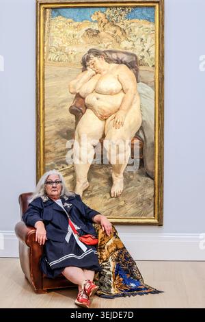 Sothebys Londres, Royaume-Uni. 29 mai 2026. Embargo jusqu'à 11h BST 29 MAI 2026 un des plus grands portraits du 20ème siècle par Lucian Freud Sleeping by the Lion Carpet (25-35 millions de livres sterling) - dévoilé chez Sotheby's à Londres en présence de sa célèbre sitter, Sue Tilley. Être vendu aux enchères dans le cadre de Sothebys Modern and Contemporary art sale Credit : Paul Quezada-Neiman/Alamy Live News Banque D'Images
