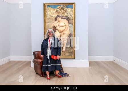 Sothebys Londres, Royaume-Uni. 29 mai 2026. Embargo jusqu'à 11h BST 29 MAI 2026 un des plus grands portraits du 20ème siècle par Lucian Freud Sleeping by the Lion Carpet (25-35 millions de livres sterling) - dévoilé chez Sotheby's à Londres en présence de sa célèbre sitter, Sue Tilley. Être vendu aux enchères dans le cadre de Sothebys Modern and Contemporary art sale Credit : Paul Quezada-Neiman/Alamy Live News Banque D'Images