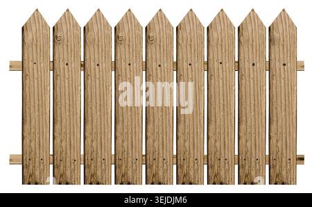 Clôture faite de planches de bois brun sur fond isolé Banque D'Images