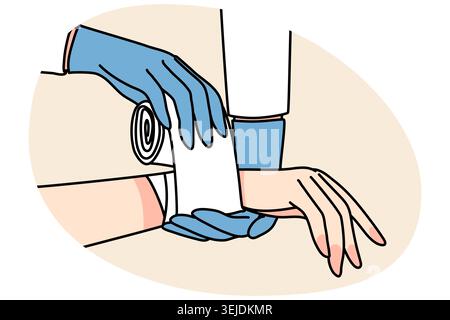 Médecin mettre le bandage sur le poignet du patient Banque D'Images