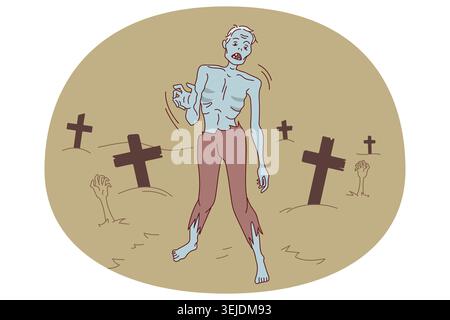Zombie marchant sur le cimetière la nuit Banque D'Images