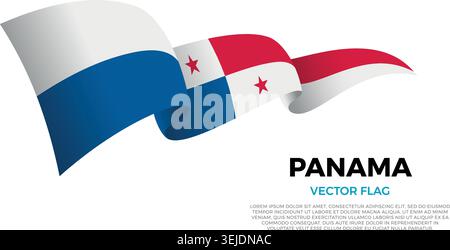 Drapeau de Panama. Culture panaméenne et caribéenne. Définir sur un fond blanc propre avec le nom du pays et l'espace de copie. Un indicateur de vecteur brillant rendu Illustration de Vecteur
