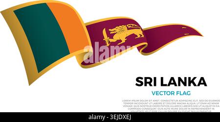 Drapeau de Sri Lanka. Culture sri-lankaise et asiatique. Définir sur un fond blanc propre avec le nom du pays et l'espace de copie. Indicateur de vecteur brillant rendu Illustration de Vecteur